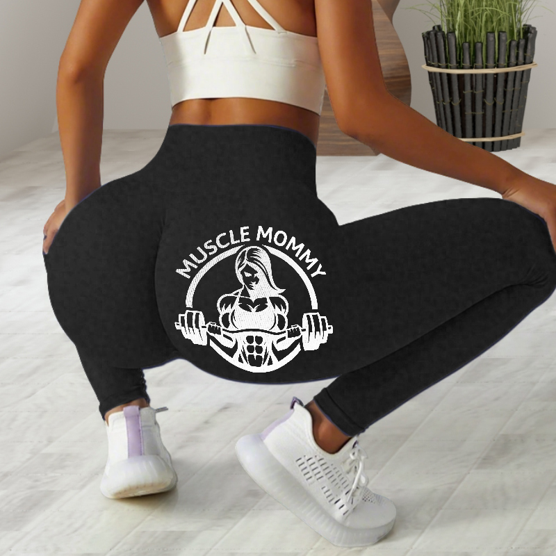 Leggings personalizados con diseño de levantamiento de pesas para mamá, regalo creativo para animar a mamá.