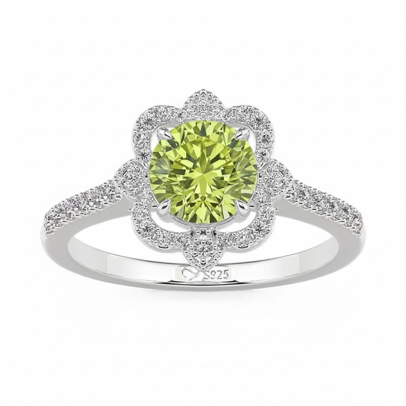 Jeulia Hollow Halo Custom Round Cut Engagement Ring with Birthstone