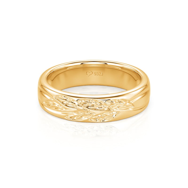 Jeulia Gold Engraved Leaf Wide Band Wedding Ring for Men