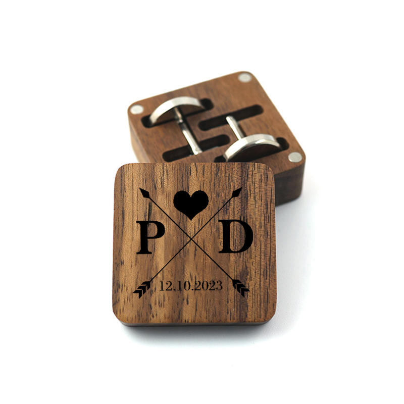 Personalized Cufflink Box Couple Initials Love Arrow Design Attractive Anniversary Gift for Him