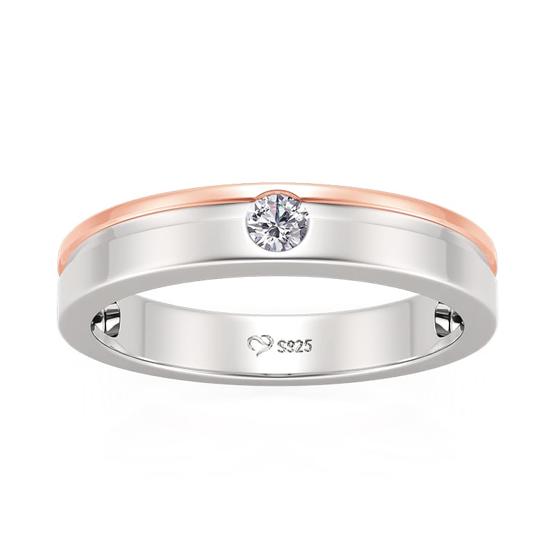 Jeulia Classic Two Tone Men's Wedding Band Sterling Silver