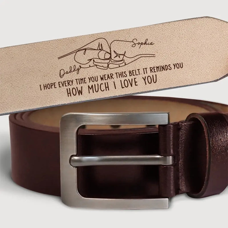 "How Much I Love You" Personalized Engraved Belt with Fist Bump Pattern for Father's Day