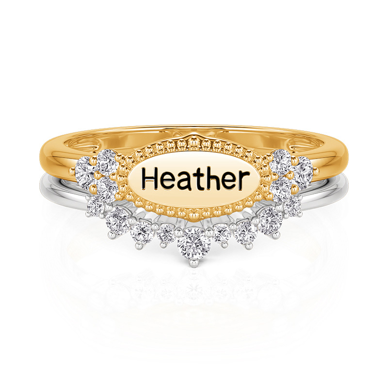 Jeulia Everyday Two Tone Custom Name Beaded Ring Set