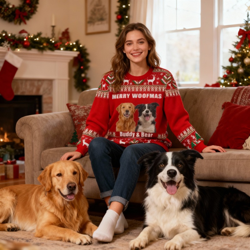 Maglione brutto personalizzato unisex Merry Woofmas con foto personalizzate del tuo cane design carino regalo di Natale per gli amanti degli animali domestici