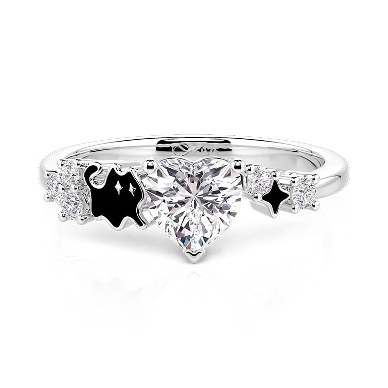 Jeulia Petland Adorable Cat Accent Heart Ring Sterling Silver