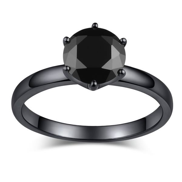 Solitaire Black Promise Rings for Her in Sterling Silver