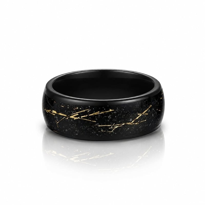 Jeulia Sparkle Black & Gold Tungsten Wedding Band for Men