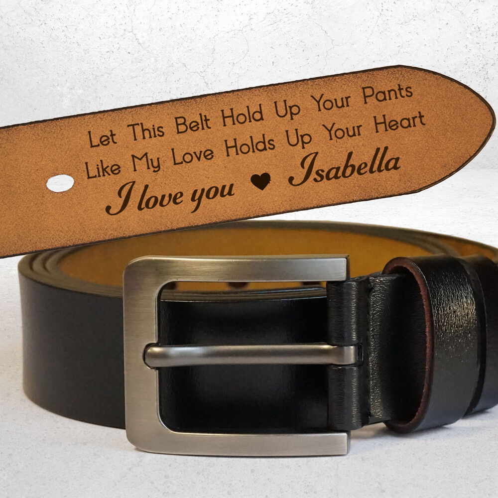 Personalized Belt with Engraved Love Text as a Gift for Husband