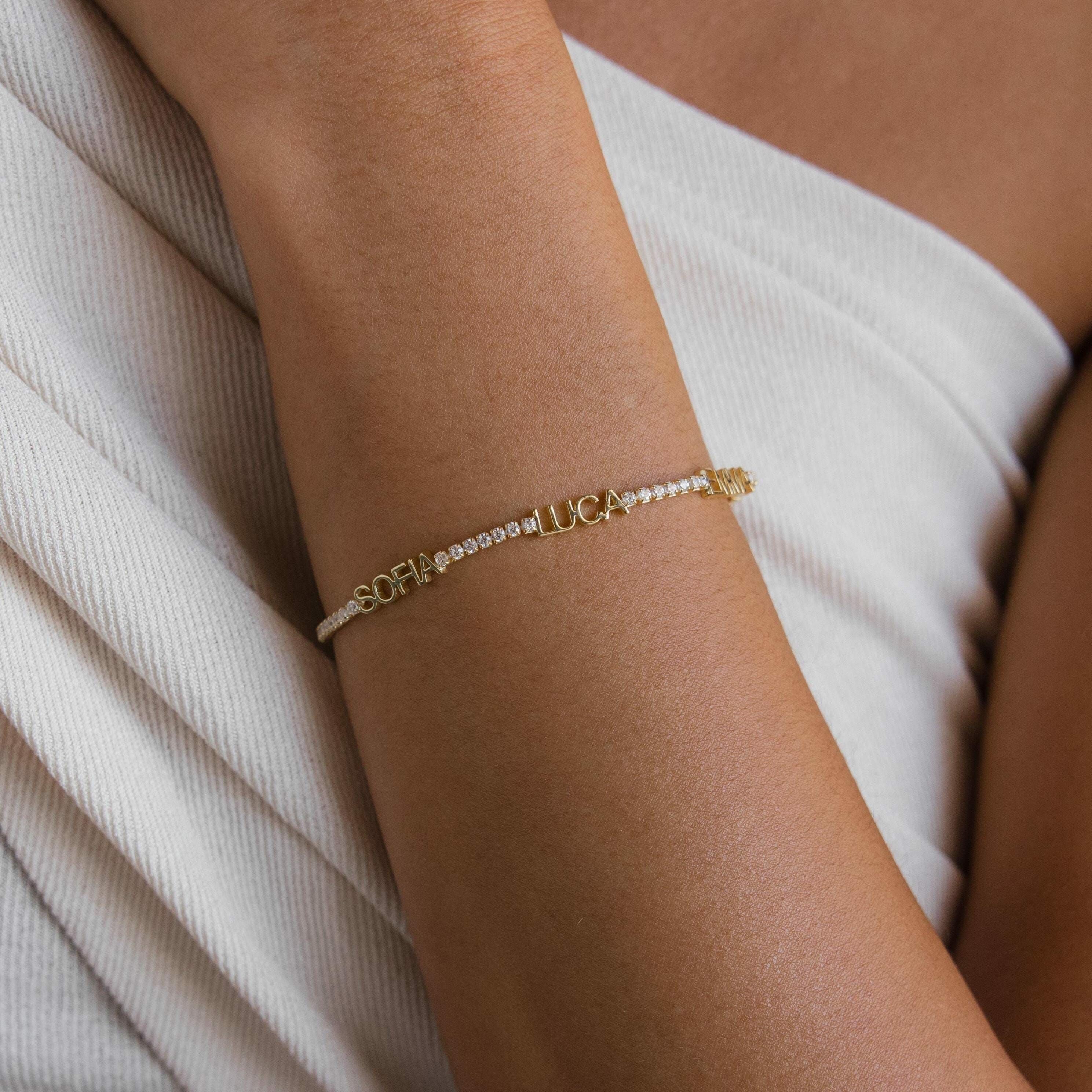 Bracelet personnalisé avec prénom et diamant cadeau pour maman