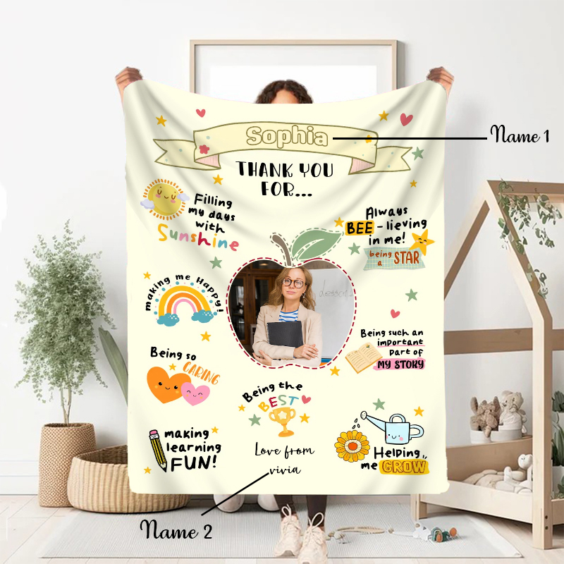 Personalized Picture Blanket with Sun Pattern Cute Gift for Teacher