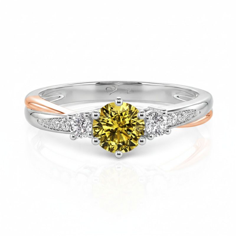 Jeulia Classic Two Tone Twist Three Stone Round Engagement Ring