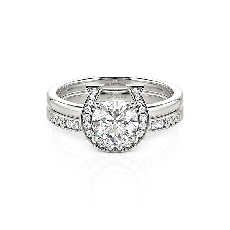 Jeulia Horseshoe Design Round Cut Bridal Ring Set 2PCS
