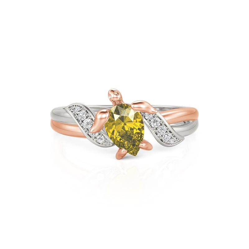 Jeulia Hug Me Two Tone Custom Pear Cut Turtle Ring with Birthstone