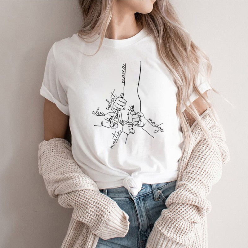 Personalized T-shirt Hold Your Hand with Custom Name for Best Mom