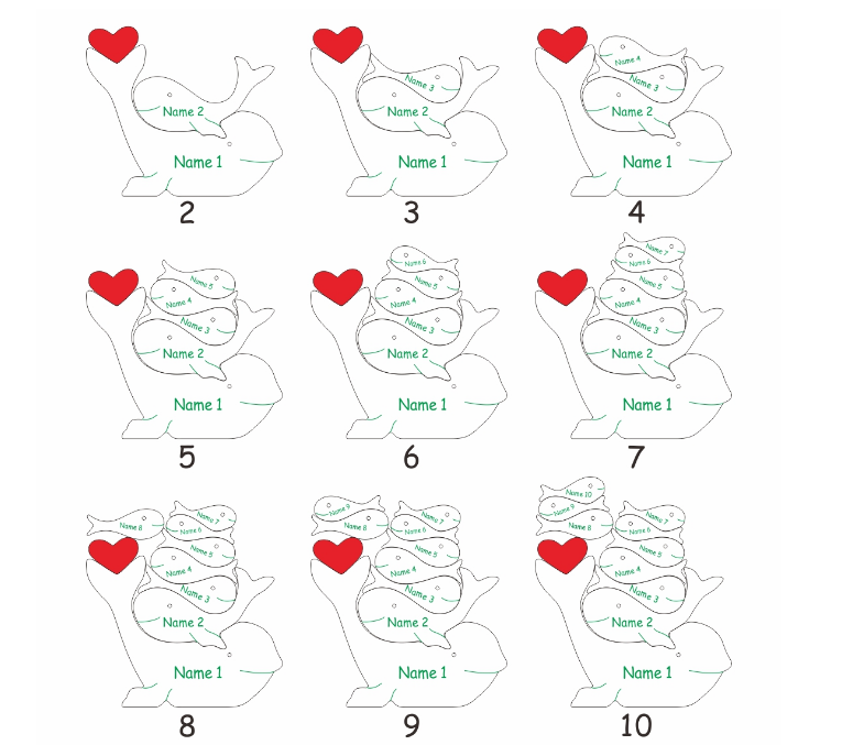 Personalized Custom Names Whale Family Wooden Puzzle Christmas Gift