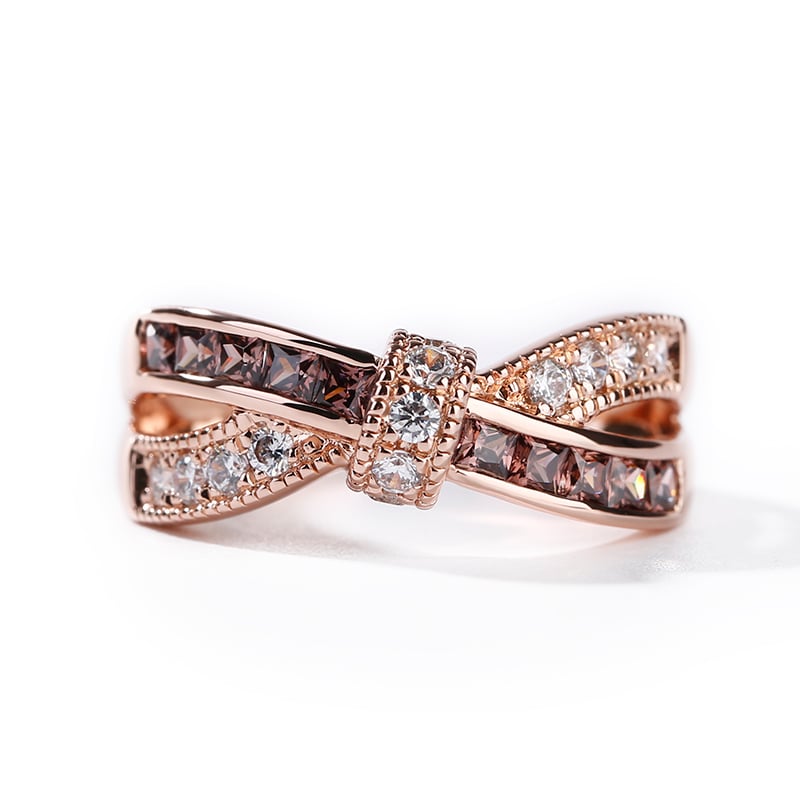 Women's Crossover Sterling Silver Wedding Bands in Brown & White