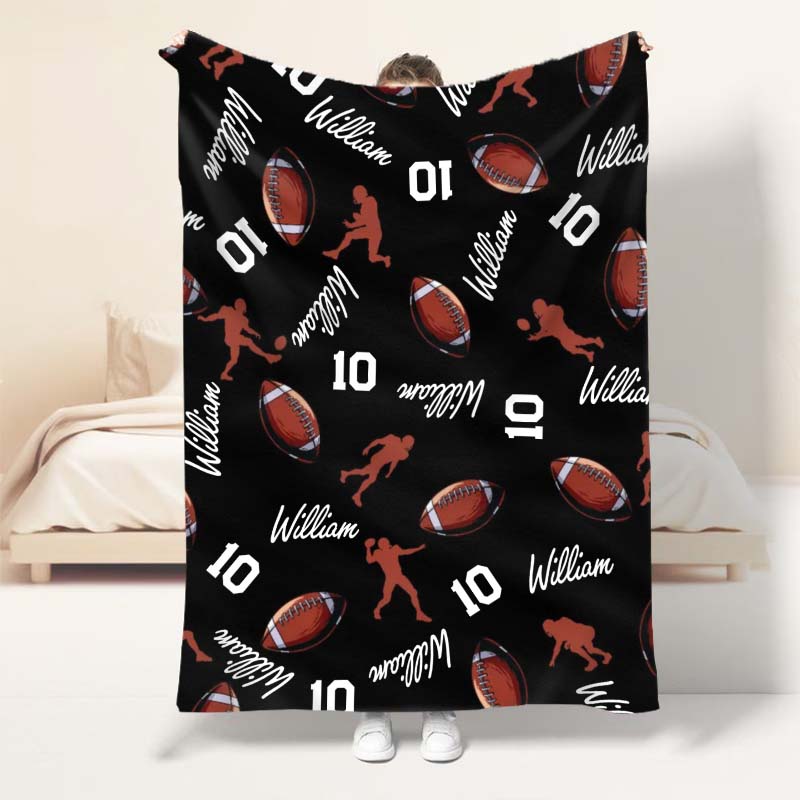 Personalized Name Blanket with Football Pattern Best Gift for Family
