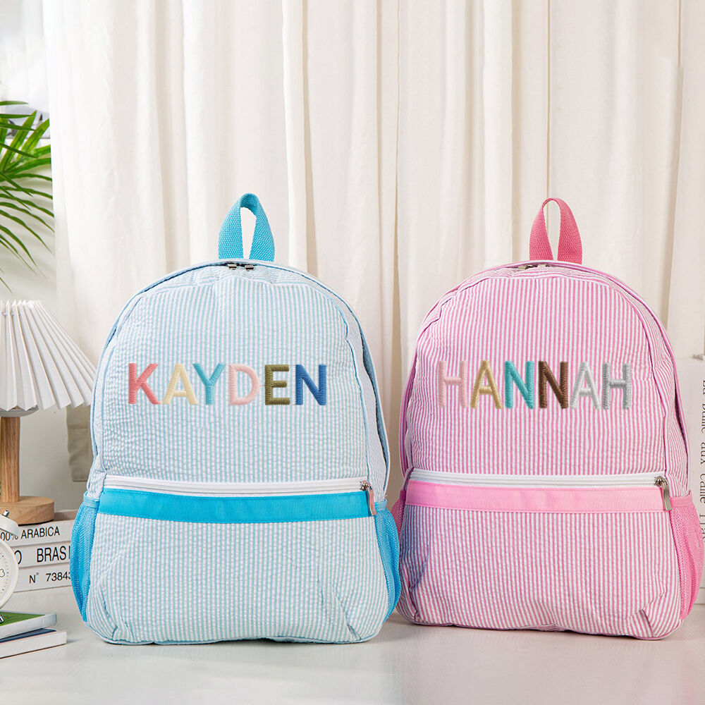 Personalized Children Backpack Colorful Embroidered Name Cute Striped School Bag for Kids