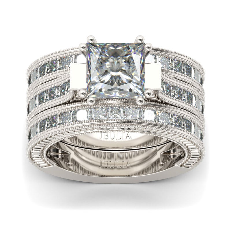 3PC Princess Cut Wedding Ring Set Sterling Silver Bridal Set