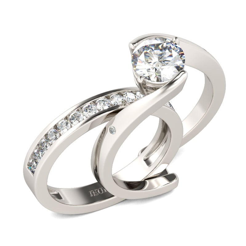 Diamond White Bypass Round Cut Wedding Ring Sets in Sterling Silver
