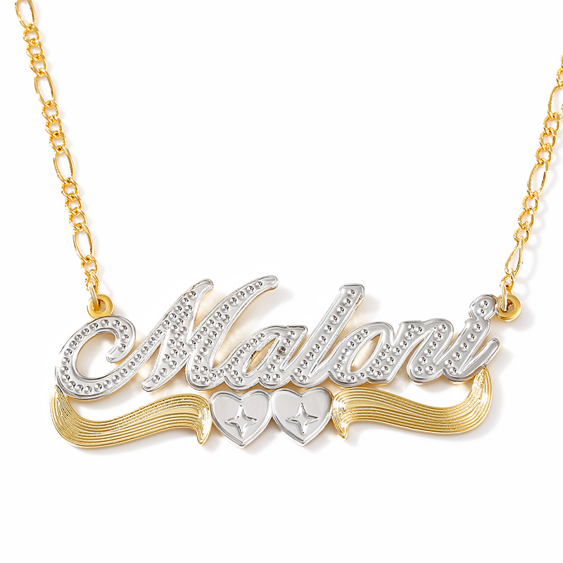 Two-Tone Heart Custom Name Necklace