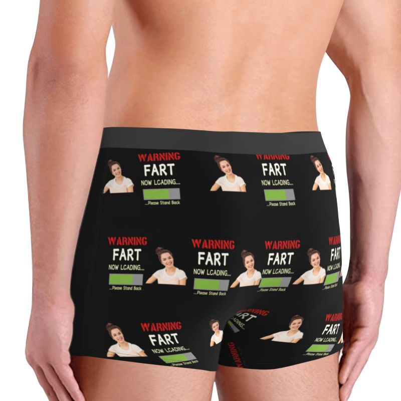 Calzoncillos tipo bóxer personalizados con foto para hombre, regalo divertido para novio "Cargando ahora"