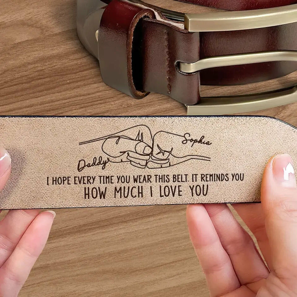 "How Much I Love You" Personalized Engraved Belt with Fist Bump Pattern for Father's Day