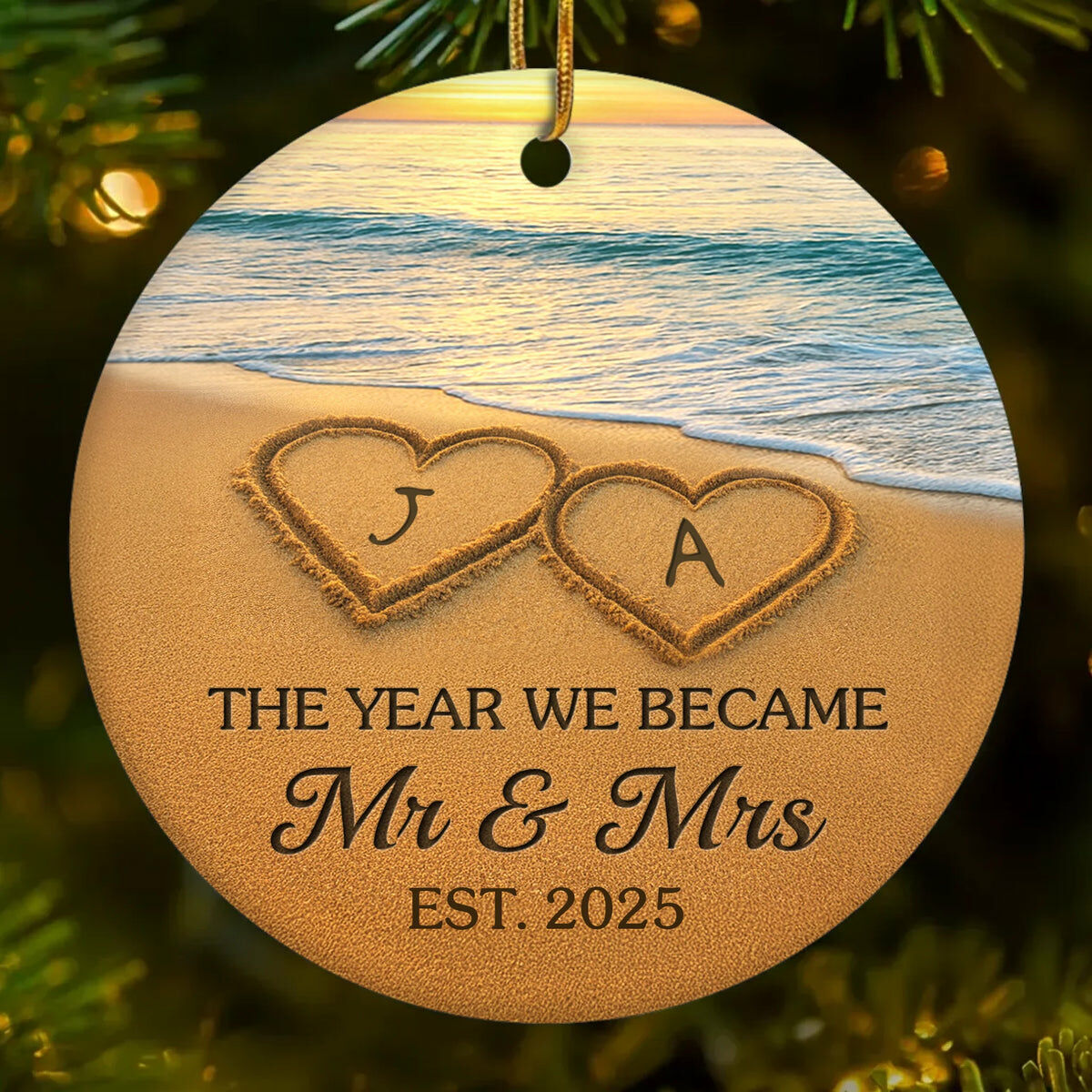 Personalized Beach Background Pendant with Customized Letters Gift for Couples