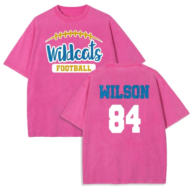 Personalized Washed T-shirt Custom Glitter Football Team Mascot Design Creative Gift for Sports Lover