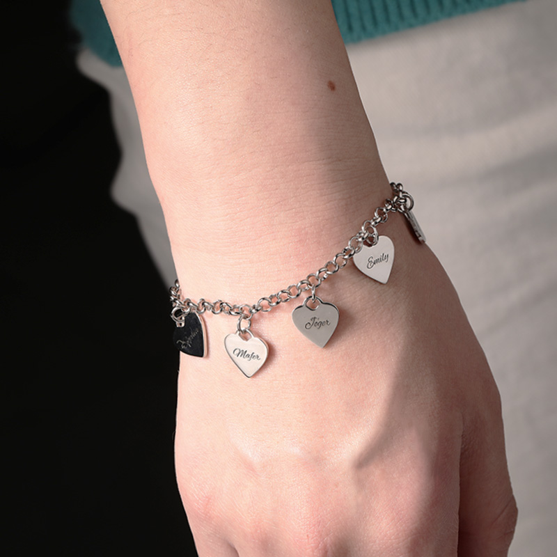 "All My Heart Belongs To You" Engraved Bracelet With Six Heart Names