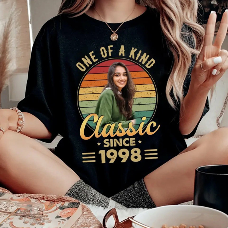 T-shirt personnalisé One Of A Kind Classic avec photo personnalisée Cadeau attrayant pour les amis, coton, cadeau St Valentin