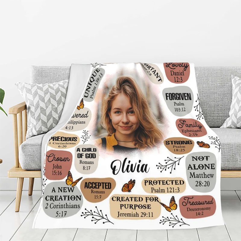 Personalized Picture Blanket with Butterflies Pattern Warm Present for Dear Friend