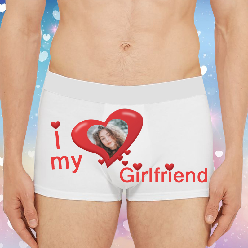 Personlig bild herrunderkläder Boxer Briefs Kreativ gåva till pojkvän "Jag älskar min flickvän"