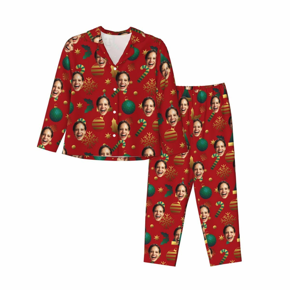 Pijama personalizado con foto personalizada, decoración navideña, colores clásicos a juego, regalo perfecto para la familia