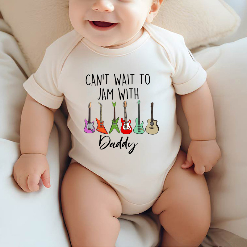 Personalized Baby Onesie Can't Wait To Jam With Daddy Cool Guitars Attractive Baby Shower Gift
