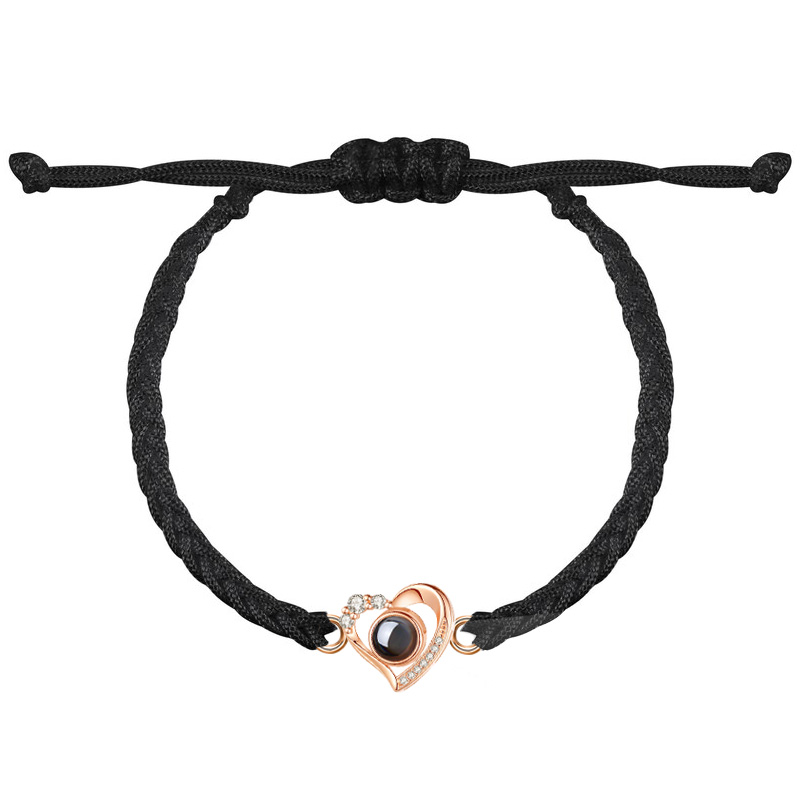 Pulsera de proyección con foto personalizada de corazón con cuerda negra