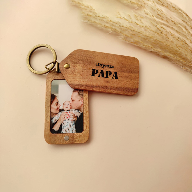 Porte-clés Personnalisable En Cuir Avec Photo Et Texte - Cadeau Pour Homme, Papa, Mari - Gravure Photo Couleur Et Texte