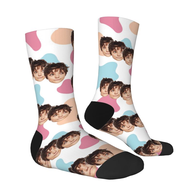 Custom Socks Colorful Cow Pattern Print Funny Three Face Photos
