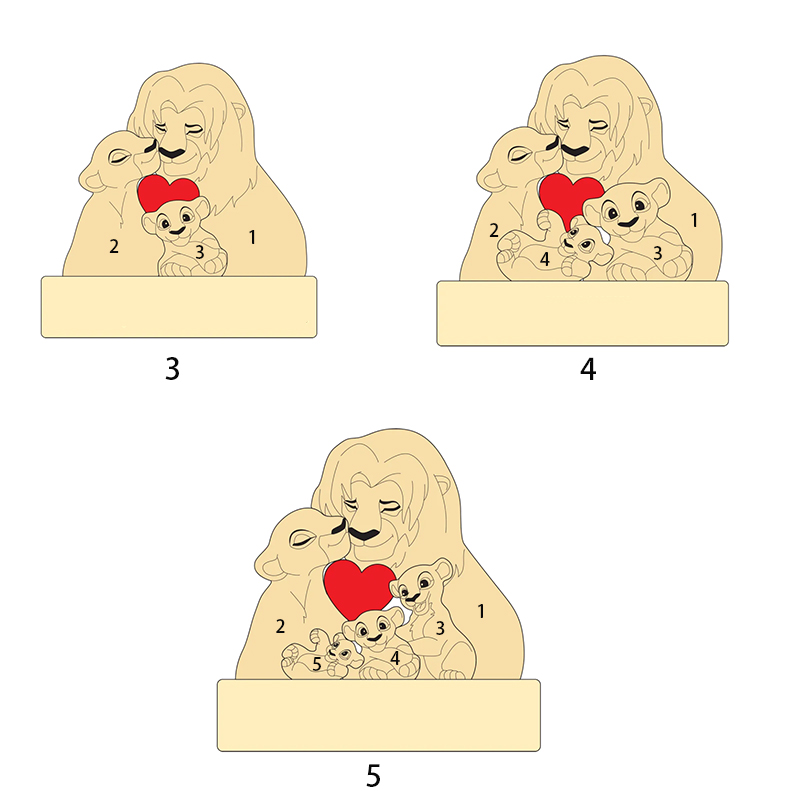 Personalized Wooden Lion Family Puzzle Fun Gift For Christmas