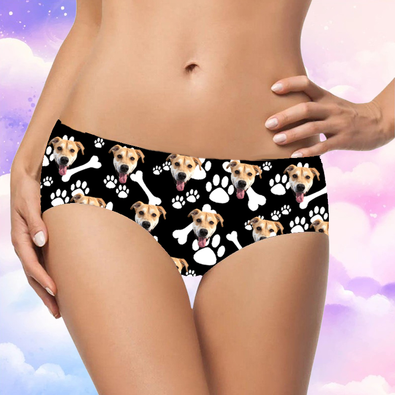 Personalized Picture Women's Underwear with Animal Footprints Pattern Best Present for Pet Lover