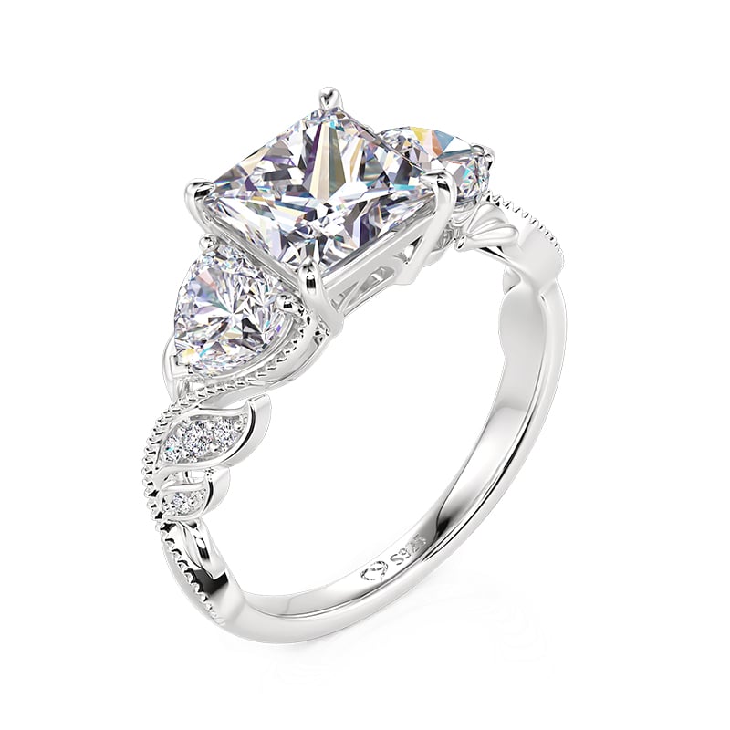 Jeulia Twist Leaf Vine Heart Design Three Stone Engagement Ring