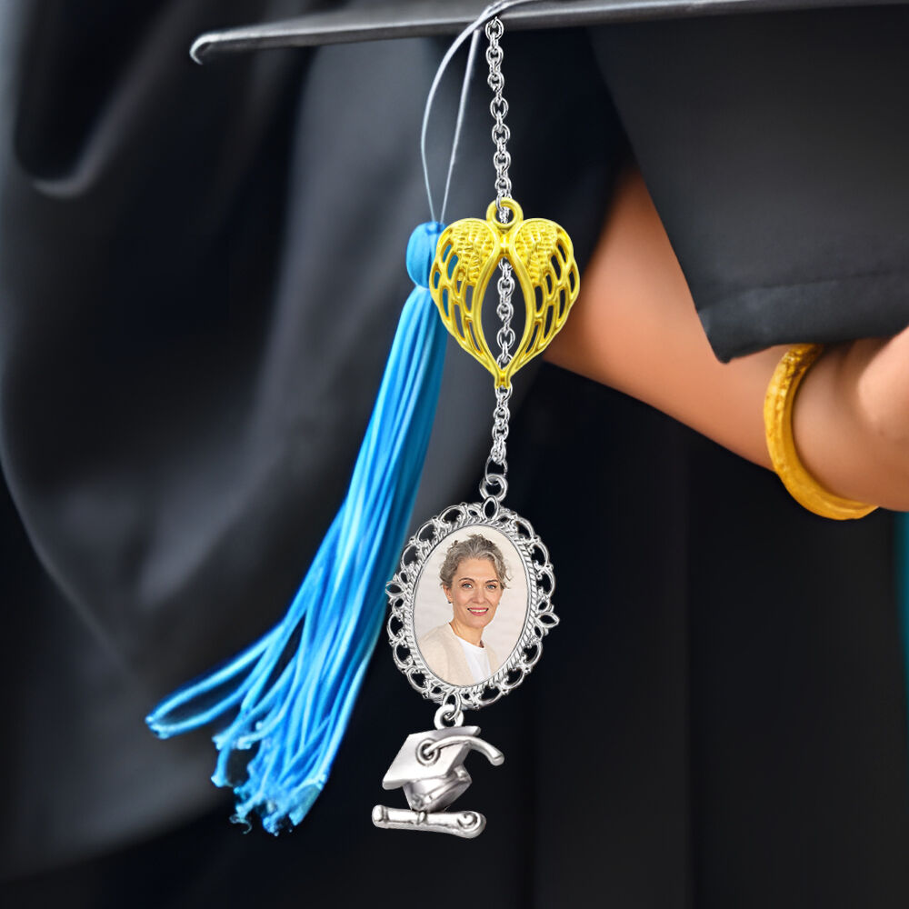 Personalized Angel Wings Heart Graduation Tassel Charm Add Photo Memorial Gift for Friends