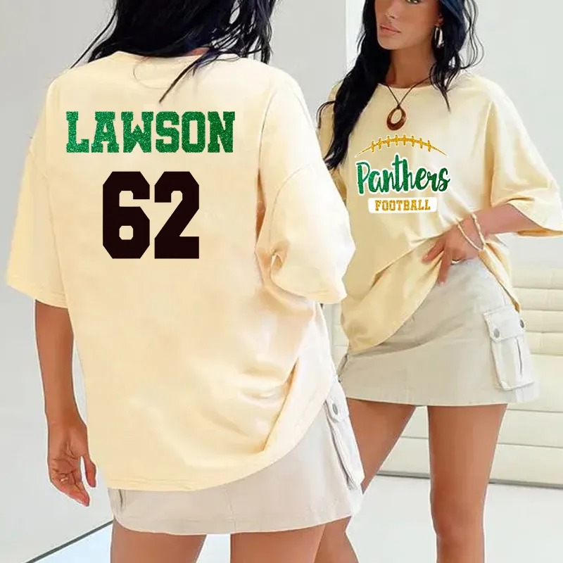 Personalized Washed T-shirt Custom Glitter Football Team Mascot Design Creative Gift for Sports Lover