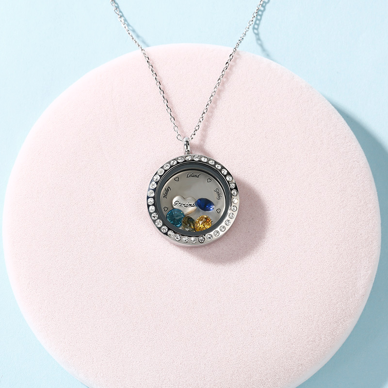 誕生石 チャーム 刻印 ロケット ネックレス オーダーメイド