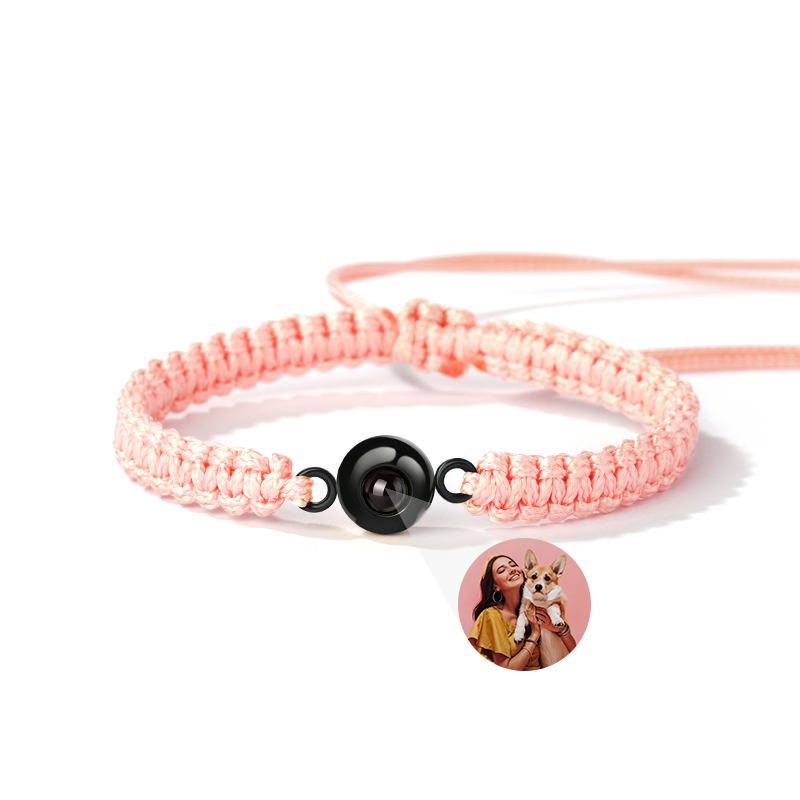 Personalized Braided Pink Rope Photo Projection Bracelet Sweet Cool Gift