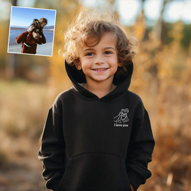 Gepersonaliseerde geborduurde kinderhoodie met aangepaste lijntekening Warm cadeau voor kinderen