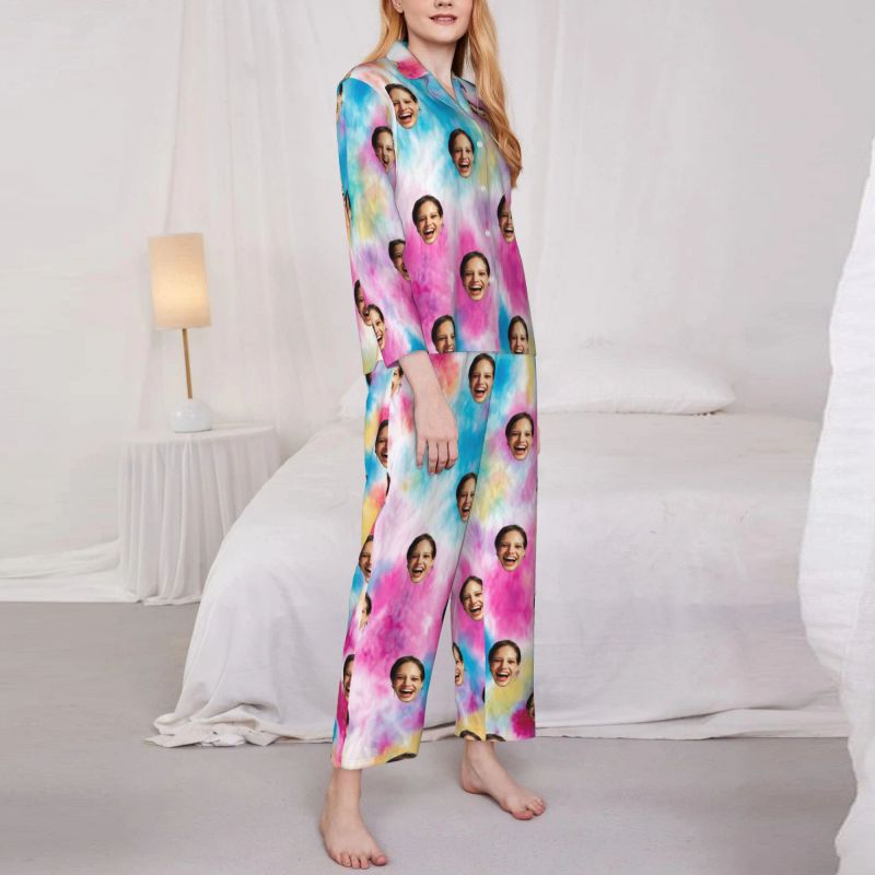 Personalized Pajamas Custom Photo Colorful Ink Drawing Style Design Artistic Gift for Her