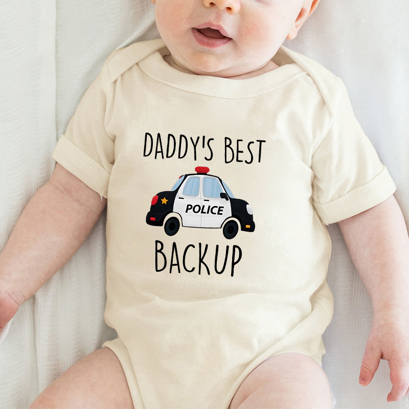Onesie personalizzate per neonati Il miglior backup di papà Design di auto della polizia Regalo creativo per la festa del bebè per il papà poliziotto