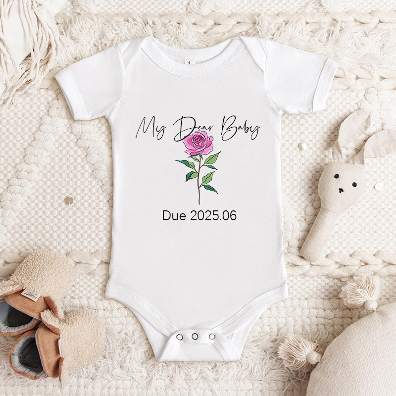 Personalizzato Baby Onesie Fiori di nascita personalizzati con data di scadenza Squisito regalo Baby Shower per la nuova mamma