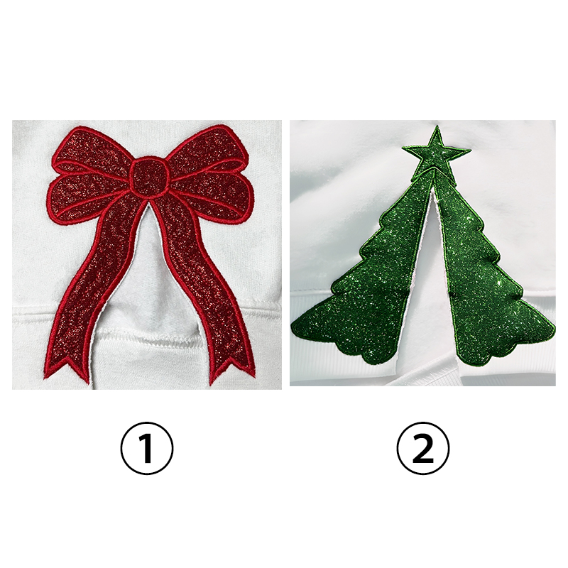 Personlig tröja med broderat foto glitterrosett på sidan och julgranmotiv kreativ present till djurälskare